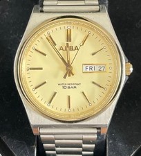 ALBA by Seiko 7N43-K001 Quartz Day Date Mens Watch Gold Dial Steel Bracelet