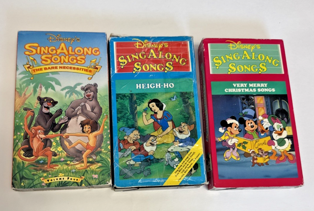 Lot of 3 Disney's Sing Along Songs VHSs Heigh-Ho Very Christmas