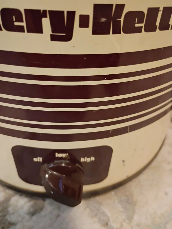 Vintage Brown Tan Stripe Crockery Kettle/ Slow Cooker Glass Lid Tested Crock Pot - Image 3 of 4