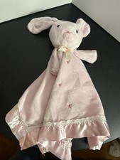 Little Me Pink Bunny Lovey Security Blanket Floral Embroidered Satin Trim Baby