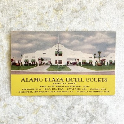 VTG Postcard Alamo Plaza Hotel Courts Lithograph Bone Crow Waco TX Mission