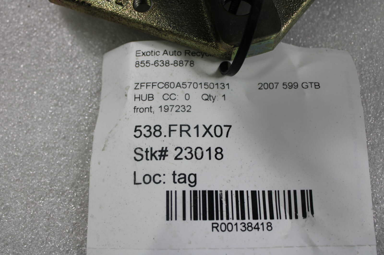 Ferrari 599 GTB, Front Wheel Hub, Used, P/N 197232