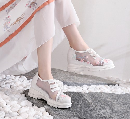 Zapatos Cheongsam retro de ocio con tacón inclinado bordado de gasa nacional para mujer - Imagen 8 de 19