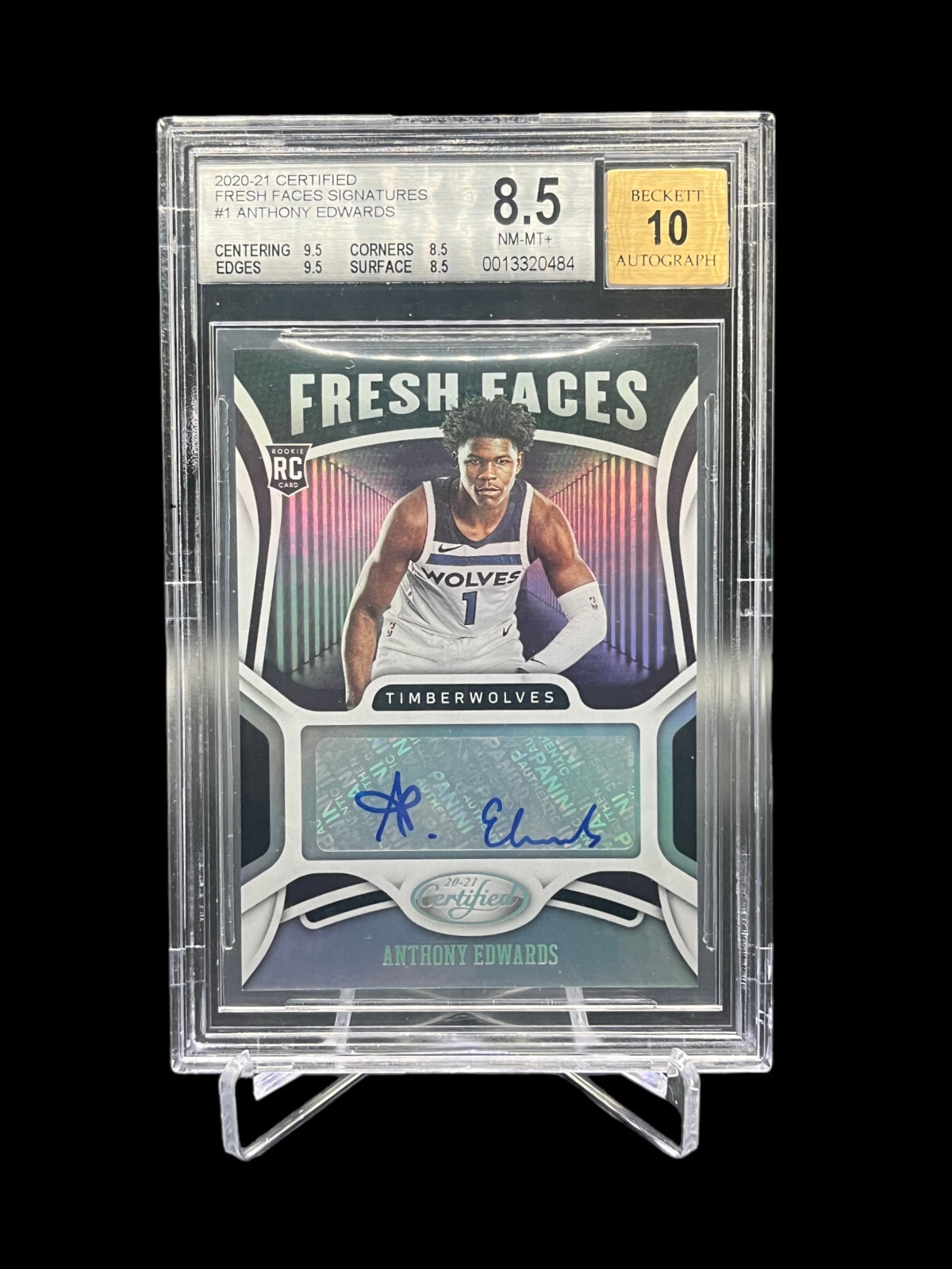 2020-21 Panini Certified Anthony Edwards Fresh Faces Rookie Auto #FS-EDW BGS 8.5