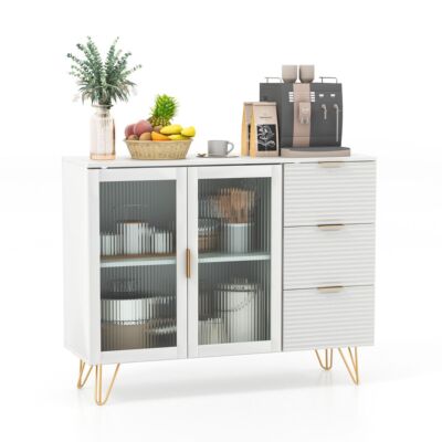 Modernes Sideboard Aufbewahrungsschrank mit 2 Glastüren und 3 Schubladen
