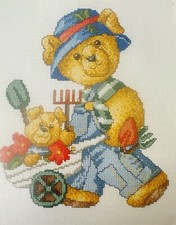 Permin of copenhagen cross stitch kit My Best Friend teddy wheelbarrow gardener