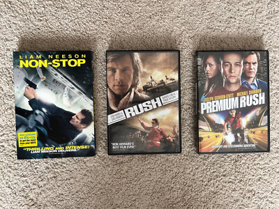 DVD Lot of 3 Premium & Rush Chris Hemsworth Non-Stop Liam Neeson Action/speed VG