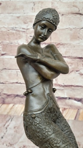 Vintage Art Deco Bronze Statue - Signed Metal Dancer Sculpture Statue - Picture 6 of 10