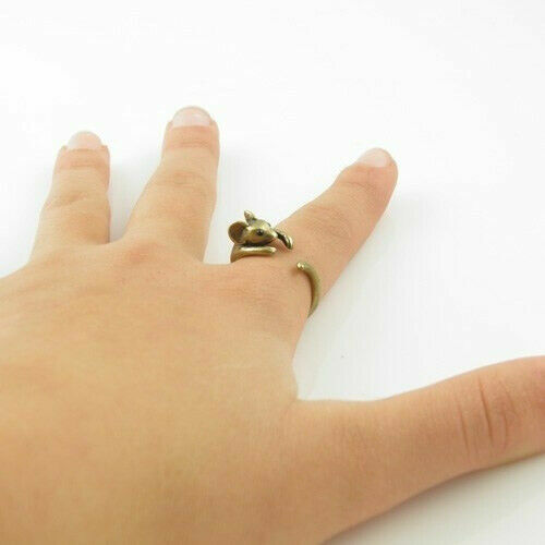 Adjustable Animal Mouse Wrap Ring Vintage Silver and Gold Tone Stainless Steel - Picture 10 of 13