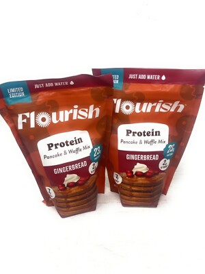 Flourish Gingerbread Protein Pancake & Waffle Mix 16 oz Pack Of 2 Limited Editio