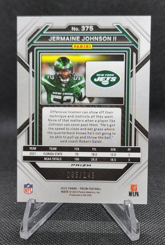 2022 Prizm Novato Red Wave Jermaine Johnson II RC 065/149 WHC398 - NY Jets - Imagen 2 de 3