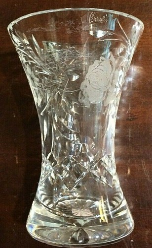 Brierley Signed Cut Crystal Etched VASE with ETCHED ROSES - Picture 4 of 6