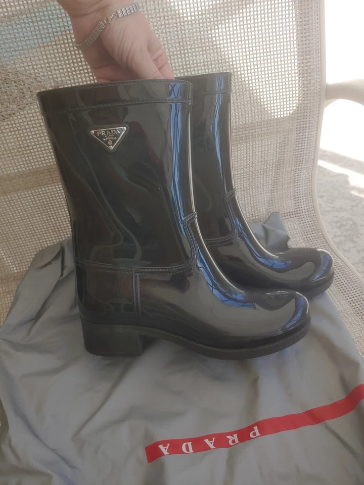 Prada Botas de Lluvia Negras Mujer Talla 36 Usadas Una Vez, con el bolso original. Foto 2 de 4