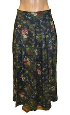 Herman Geist Vintage 80s Navy Blue Floral Pleated Midi Skirt size 6