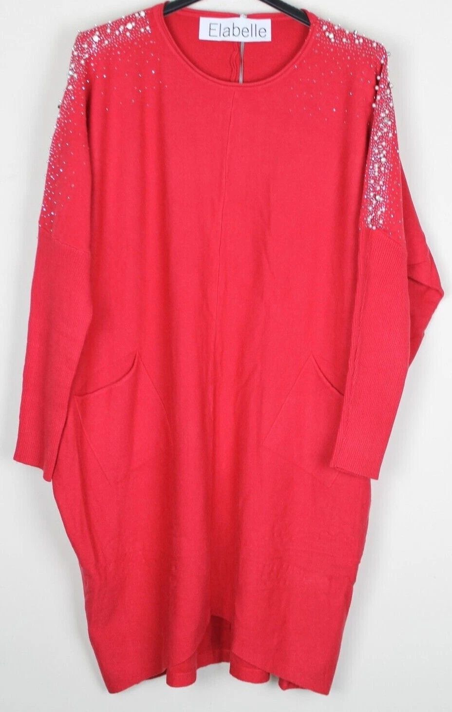 OFF WHITE Abito da donna Lagenlook maniche da pipistrello scintillante perla diamante design a costine lavorato a maglia