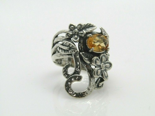 Or Paz Sterling Silver Oval Gemstone Free-form Floral Ring Sz 5 - Picture 3 of 8