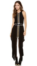 SASS & BIDE Black with Gold Embroidery Split Hem Column Dress 36 UK8