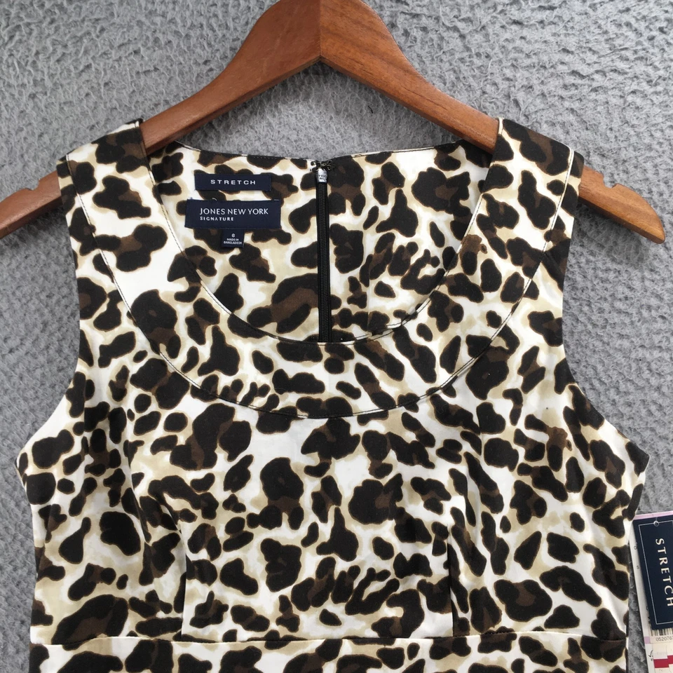 Jones New York Belize 签名弹力换装连衣裙女式 6 栗色豹纹新品 — 第 2/4 张图片