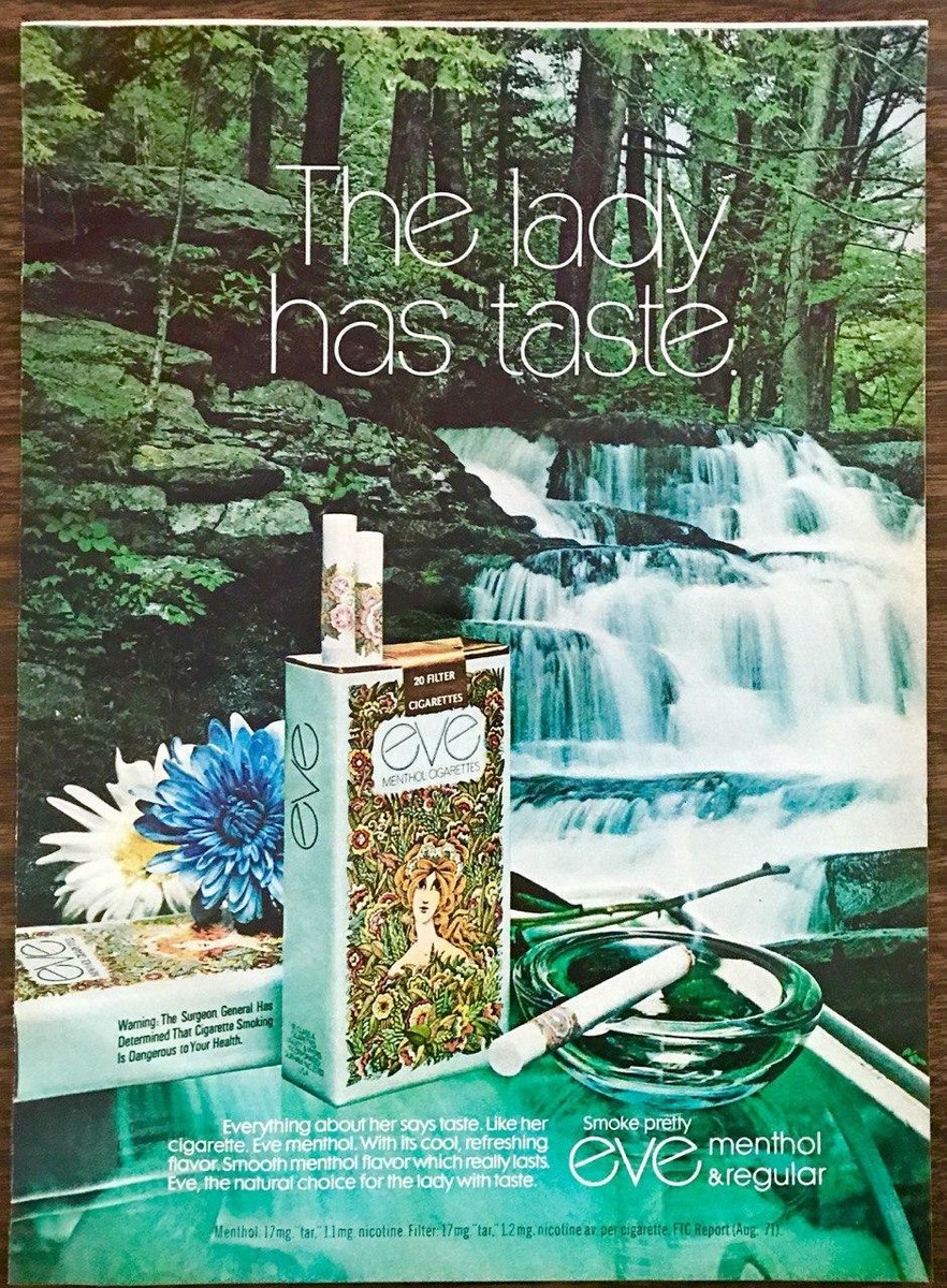 1972 Eve Menthol & Regular Cigarettes Print Ad The Lady Has Taste Smoke  Pretty
