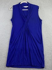 VTG USA Trina Turk Sleeveless Pleated Sheath Blue Y2K Mini Dress Pockets Size 8