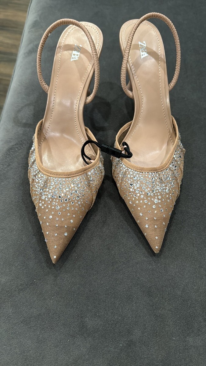 ZARA NEW WOMAN MESH HIGH-HEEL SLINGBACK SHOES EMBELLISHED ZARA NEW WOMAN MESH HIGH-HEEL SLINGBACK SHOES EMBELLISHED