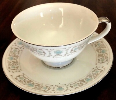 Rare Noritake Elegance ''N'' Fine China Antique Blue & Gray Footed Cup Saucer Set