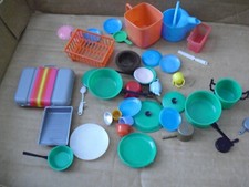 Vintage Lot of Assorted Doll or Playset Plastic Cups Utensils and Kitchen Stuff