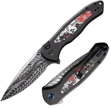 We Knife Co Ltd Kitefin Folding Knife 3.25 Damasteel Steel Blade Titanium/Carbon