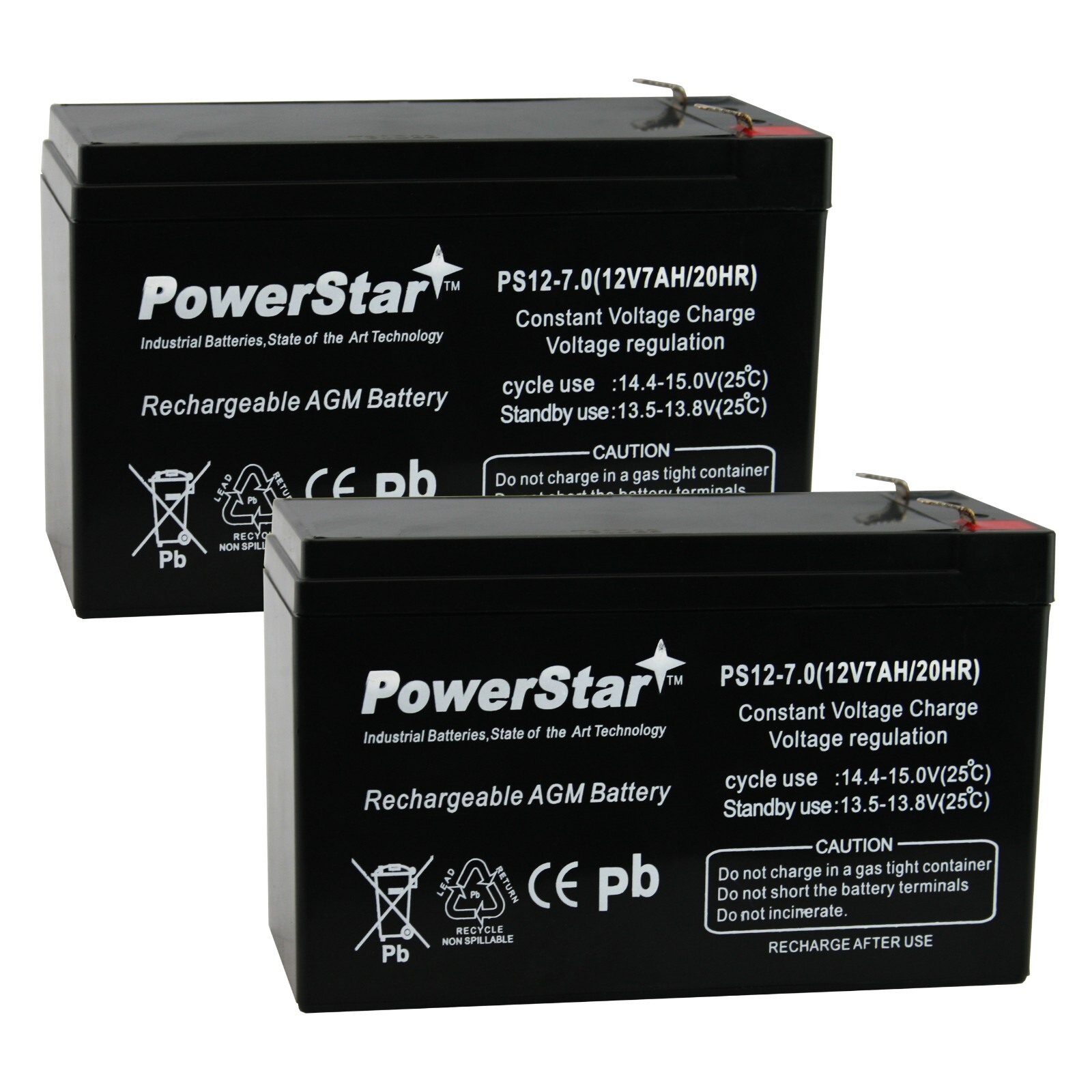 2 Pack: 12V 7Ah Sealed Lead Acid/SLA Battery for Universal ALARM CONTROL SYSTEM