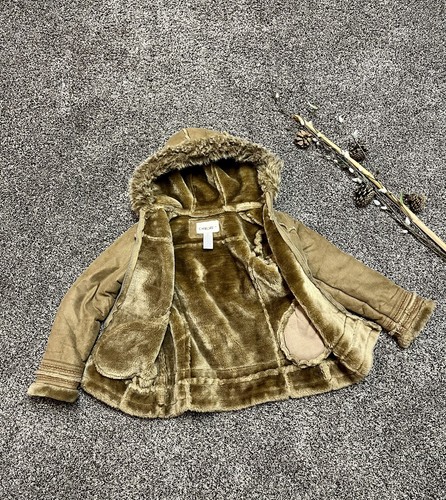 Vintage Youth Girls tan Brown Soft Faux suede fur lined winter Boho coat hooded - Picture 2 of 7