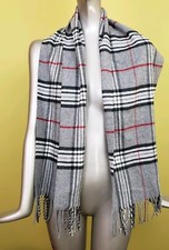 CASHMINK V. FRASS GRAY BLACK CREAM Wine PLAID Soft Woven Fringed SCARF Germany