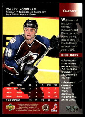 1996-97 Upper Deck #244 Eric Lacroix Colorado Avalanche Hockey