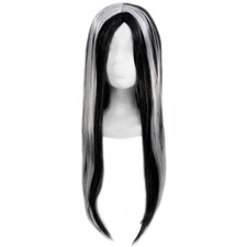 Long Black Wig with White Streaks ZOMBIE GHOST GOTHIC VAMPIRE WITCH COSTUME