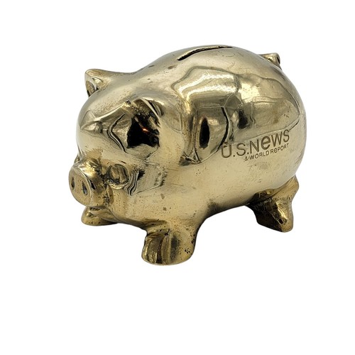 Vintage Messing Sparschwein US Nachrichten Weltbericht fehlender Stecker schwer - Bild 2 von 10