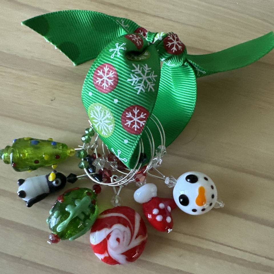 NEW! CHRISTMAS TREE GLOVE SNOWMAN Etc Wine Charm rings Set Of 6 eBay