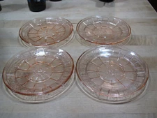 1930's Jeannette Glass 4 pink Doric 5 5/8" D saucers only-excond.