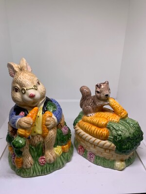 vtg 1993 oci sri lanka fitz & floyd pair of s&p ceramic rabbit squirrel figurine
