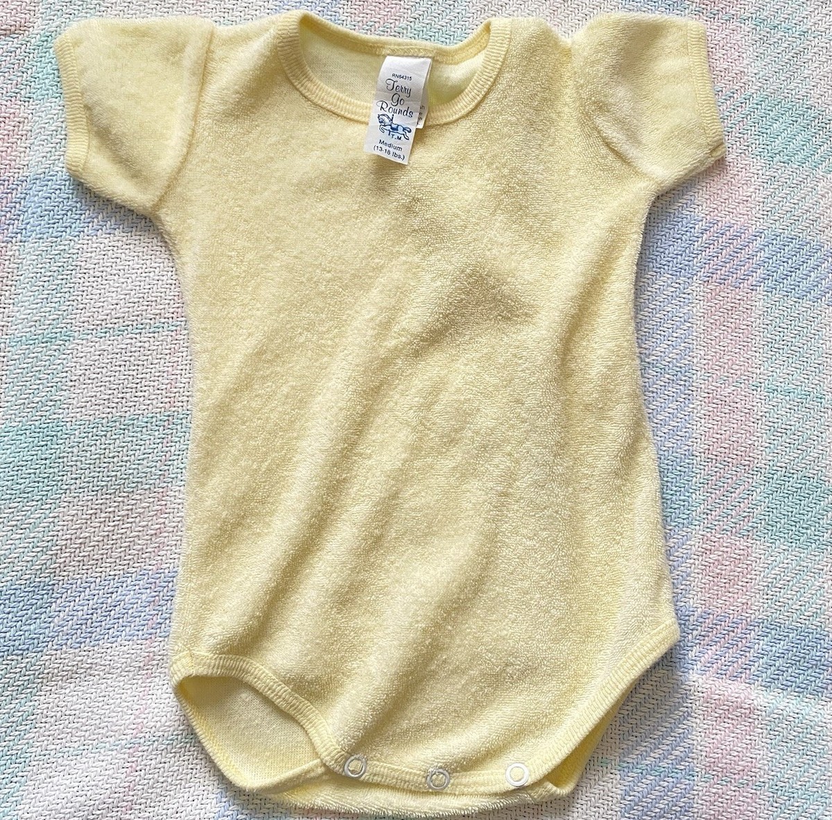 Vintage Terry Cloth One Piece Baby Outfit Yellow Clothes Romper