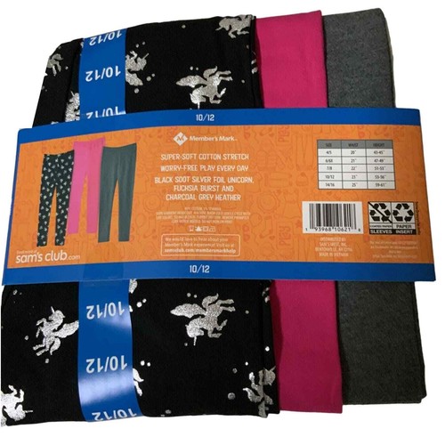 Girl's 3-PK Size 10/12 Cotton Spandex Ankle Leggings, Unicorn, Gray and Pink - Picture 2 of 6