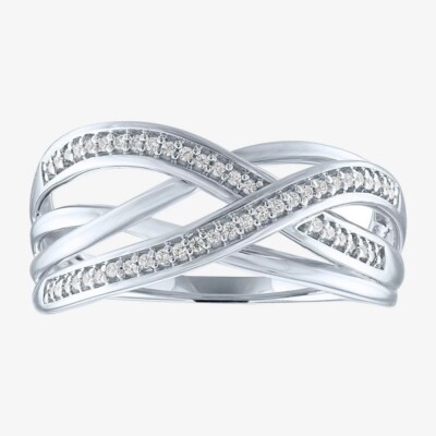 Sterling Silver Ring 1/10 CT. T.W. Genuine Diamond Crossover Band 925 7 NWT $124