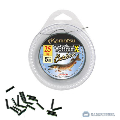 5m KAMATSU VOLFRAM x CARBON LEADERS, 1x7 STAHLVORFACH MATERIAL GRAU