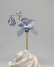 Its a Boy baby shower, stork cupcake toppers, stork glitter, its a Boy cupcake