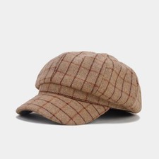 Women Vintage Plaid 8 Panels Cabbie Beret Hat Newsboy Cap Autumn Winter Fashion