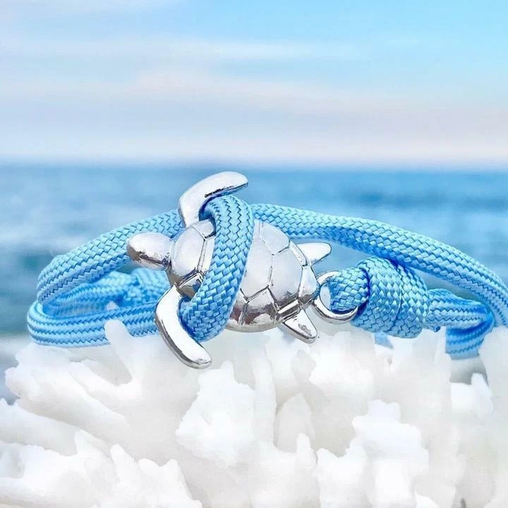 Blue rope silver sea turtle bracelet deals