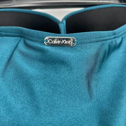 Calvin Klein Shirred Tummy-Control Split-Cup Bandeau One-Piece Swimsuit Blue 4 - Picture 5 of 6