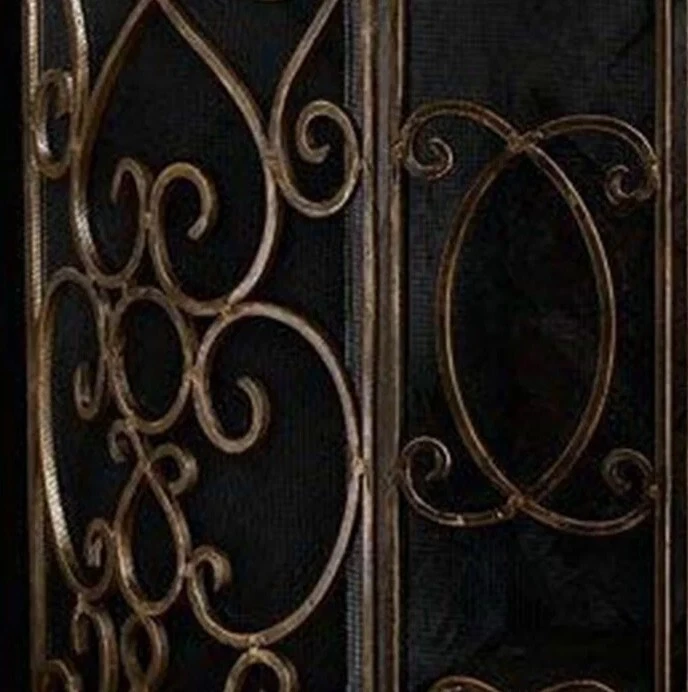 Pantalla de chimenea de pergamino de hierro ornamentado de cuarto francés estilo vintage pantalla de fuego Foto 4 de 4