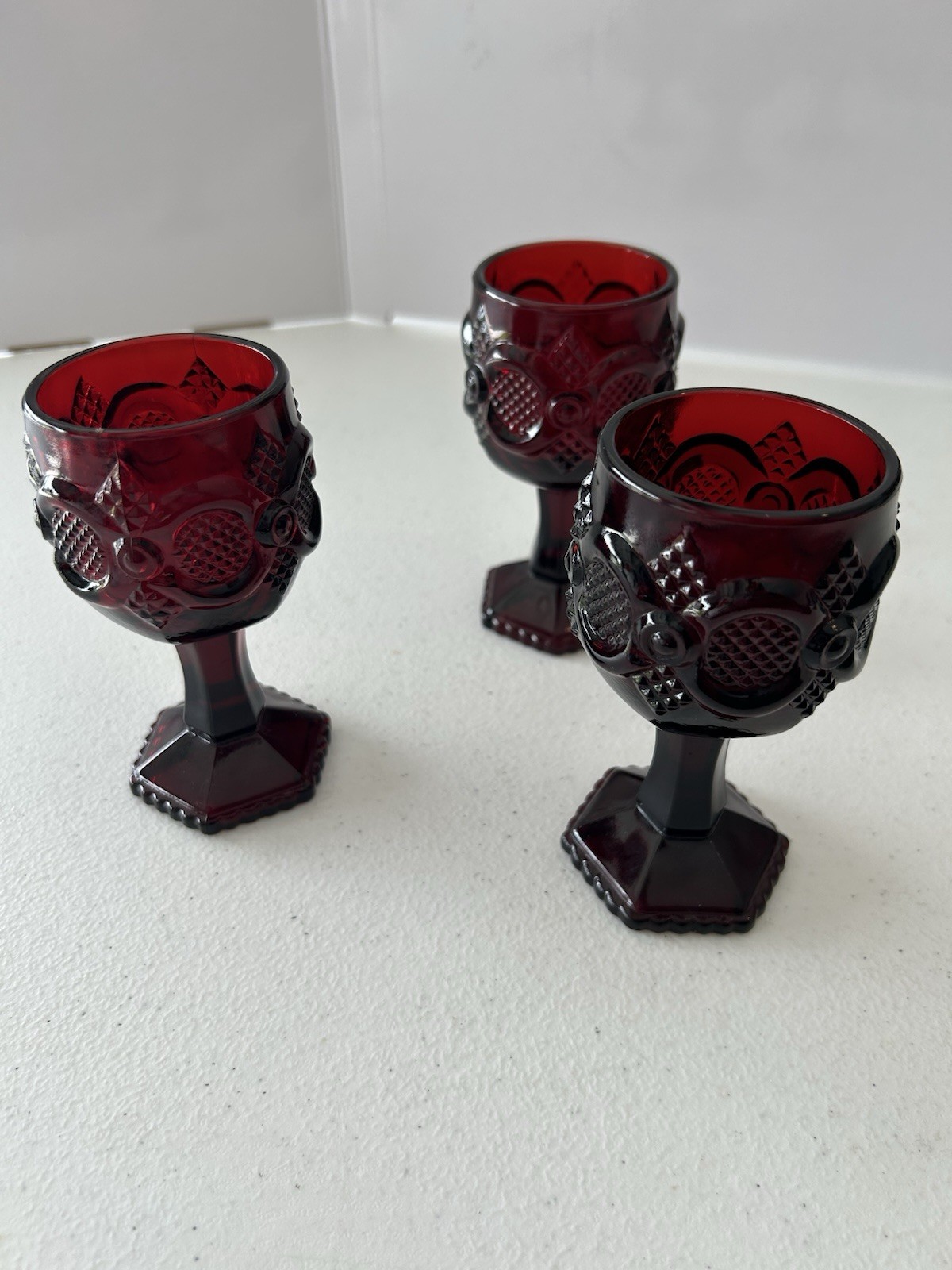 Avon Cape Cod 1876 Ruby Red Glasses Set of 3 – 6” Vintage Wine or Water ...