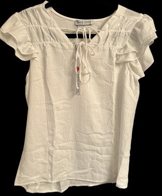 Kate Kasin Women Size Small Short Sleeve Blouse White NWT