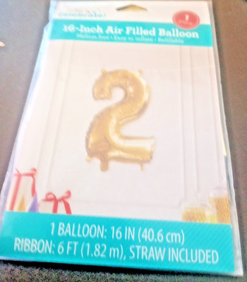 Way To Celebrate Gold Number 2 Balloon 16'' Air Filled Helium Free Birthday Party