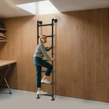 Bunk Bed Ladder 7-step Metal Ladder High Loft Attic Step Ladder 200kg Load Black